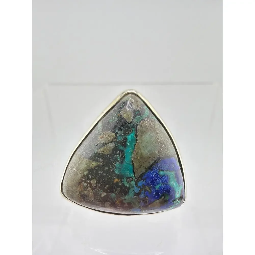 Triangular Azurite Teardrop 925 Sterling Silver Cocktail Ring Size 8